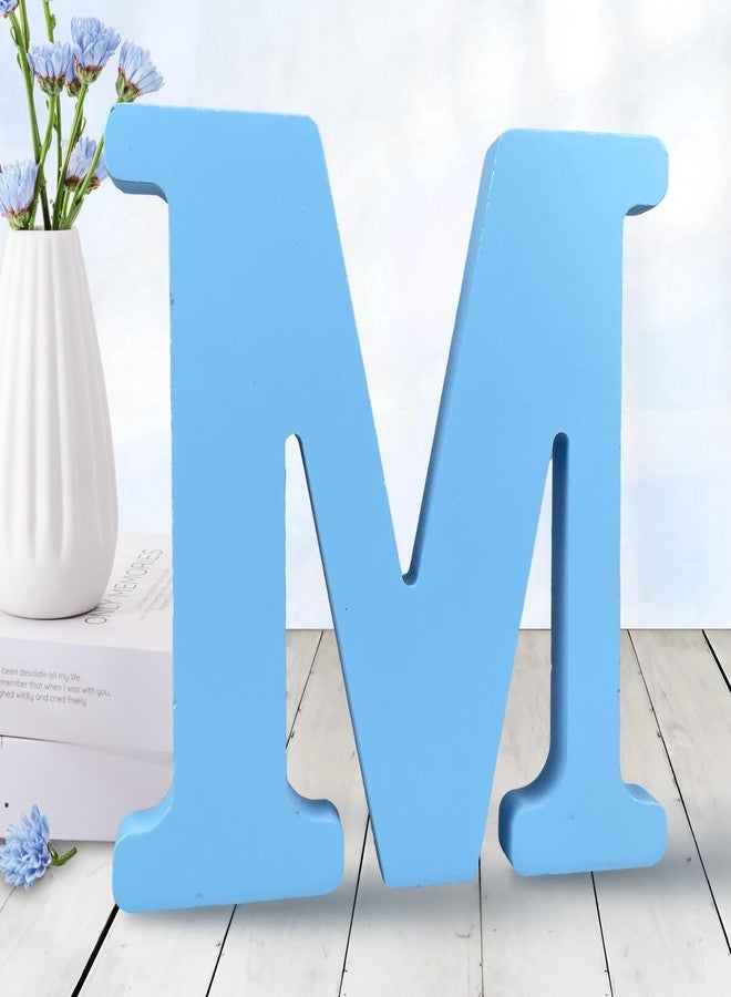 AOCEAN 6 Inch Blue Wood Letters Unfinished Wood Letters for Wall Decor Decorative Standing Letters Slices Sign Board Decoration for Craft Home Party Projects (M) - Image 1
